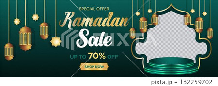 Ramadan Kareem Web Background Super Sale Banner with Podium for Display of product. Ramadan Mega Big Sale Promotion Poster and Social Media Post. Islamic Special Offer Promotion Banner Design Template Ramadan Kareem Web Background Super Sale Banner with Podium for Display of product. Ramadan Mega Big Sale Promotion Poster and Social Media Post. Islamic Special Offer Promotion Banner Design Template 132259702