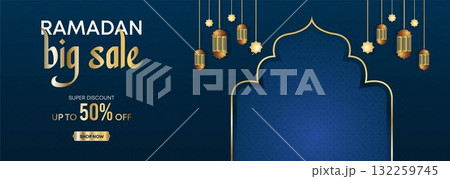 Ramadan Kareem Web Background Super Sale Banner with Podium for Display of product. Ramadan Mega Big Sale Promotion Poster and Social Media Post. Islamic Special Offer Promotion Banner Design Template Ramadan Kareem Web Background Super Sale Banner with Podium for Display of product. Ramadan Mega Big Sale Promotion Poster and Social Media Post. Islamic Special Offer Promotion Banner Design Template 132259745