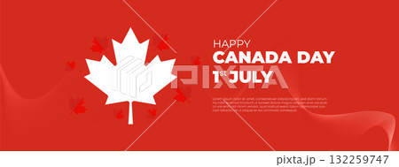 Canada Independence Day Long Greeting Celebration Banner. Happy Canada Day Web Banner Background with Red Maple Leaf. First of July Canada Day National Patriotic Holiday Post Vector Illustration 132259747
