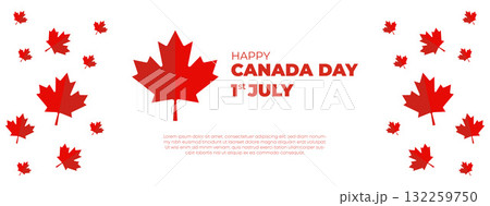 Canada Independence Day Long Greeting Celebration Banner. Happy Canada Day Web Banner Background with Red Maple Leaf. First of July Canada Day National Patriotic Holiday Post Vector Illustration 132259750