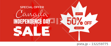 Canada Day Sale Web Banner. Happy Canada Independence Day Mega Big Sale Banner Background Illustration. Canada Day Weekend Promotion Discount Banner. First of July Holiday Special Offer Template Canada Day Sale Web Banner. Happy Canada Independence Day Mega Big Sale Banner Background Illustration. Canada Day Weekend Promotion Discount Banner. First of July Holiday Special Offer Template 132259775