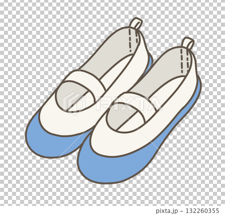 学校の雑貨シリーズ　斜めから見た青い上履きのイラスト 132260355