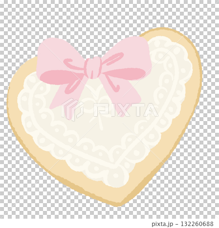 Heart cookie with lace icing and pink bow illustration pastel coquette Christmas dessert clipart kawaii bakery art hand drawn for cards wrapping paper and crafts 132260688