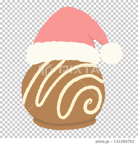 Chocolate truffle with Santa hat illustration pastel coquette Christmas dessert clipart kawaii candy art hand drawn for cards invitations and crafts 132260702