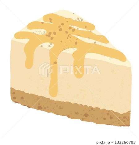 Cheesecake slice with caramel drizzle illustration pastel coquette Christmas dessert clipart kawaii bakery art hand drawn for cards and stickers 132260703