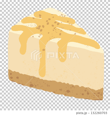 Cheesecake slice with caramel drizzle illustration pastel coquette Christmas dessert clipart kawaii bakery art hand drawn for cards and stickers 132260703