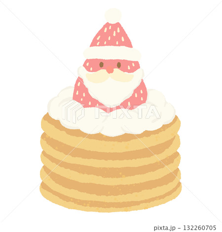 Strawberry Santa pancake stack illustration pastel coquette Christmas dessert clipart kawaii breakfast art hand drawn for cards invitations and crafts 132260705