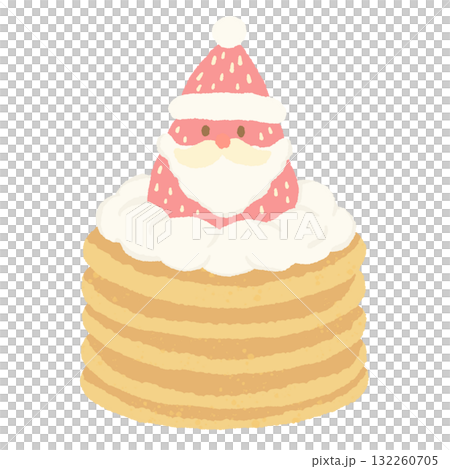 Strawberry Santa pancake stack illustration pastel coquette Christmas dessert clipart kawaii breakfast art hand drawn for cards invitations and crafts 132260705