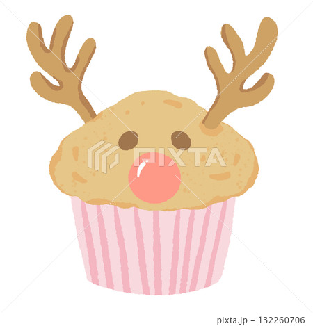 Cute reindeer cupcake illustration pastel coquette Christmas dessert clipart kawaii bakery art hand drawn for holiday cards stickers and planners Cute reindeer cupcake illustration pastel coquette Christmas dessert clipart kawaii bakery art hand drawn for holiday cards stickers and planners 132260706