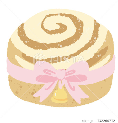 Cinnamon roll with pink bow illustration kawaii pastel coquette Christmas dessert clipart bakery aesthetic hand drawn for cards stickers and planners 132260712