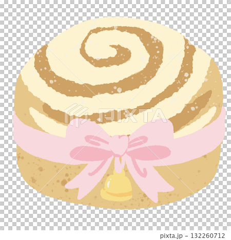 Cinnamon roll with pink bow illustration kawaii pastel coquette Christmas dessert clipart bakery aesthetic hand drawn for cards stickers and planners 132260712
