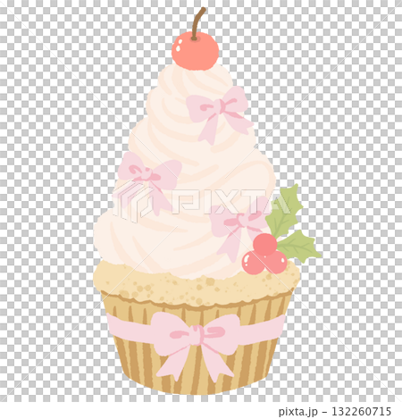 Cute Christmas cupcake with pink bows pastel coquette dessert illustration kawaii holiday bakery art hand drawn element for cards stickers and crafts Cute Christmas cupcake with pink bows pastel coquette dessert illustration kawaii holiday bakery art hand drawn element for cards stickers and crafts 132260715