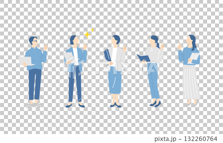 Full-body illustration set of a female business team whose problem was solved 132260764