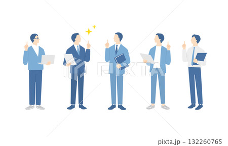 問題が解決した男性ビジネスチームの全身イラストセット 問題が解決した男性ビジネスチームの全身イラストセット 132260765