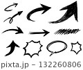ラフに描かれた赤の矢印と吹き出しセット 132260806