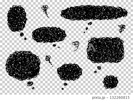 モヤモヤの黒の吹き出しセット(デコボコの線) モヤモヤの黒の吹き出しセット(デコボコの線) 132260815