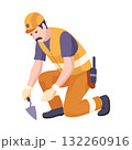 Skilled Construction Worker Laying Bricks at Building Site 132260916