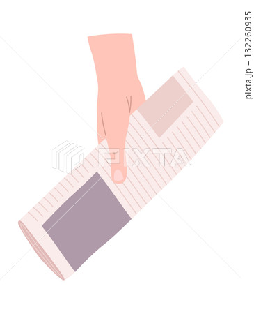 Cartoon newspaper in hand. Morning press and news journals folded and opened, business man hand with paper journal, daily news concept. Vector illustration 132260935