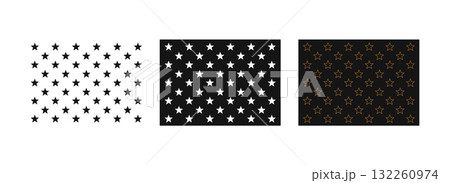 50 USA American Flag Star Pattern Variations in Black and White and Gold. 132260974
