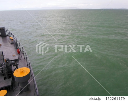 Expansive Ocean View with Distant Islands Under a Cloudy Sky from a Boat 132261179
