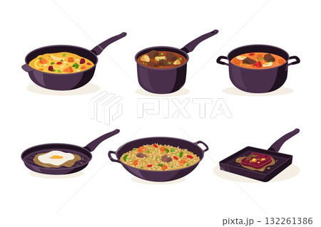 Cooking in Pans and Skillets Illustrations 132261386