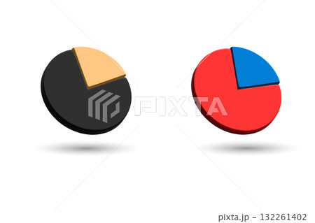 3D Pie chart icon circle divided into parts statistical diagram vector illustration. 3D render. 132261402