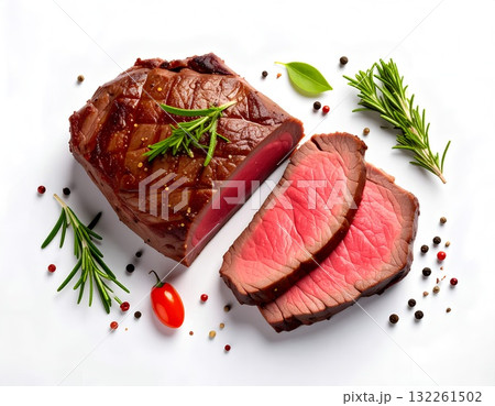 白い背景にローストビーフ 132261502