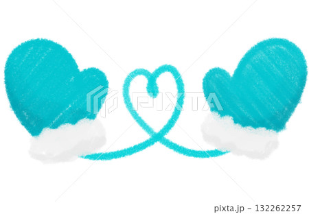 水色の手描きの手袋とハート 132262257