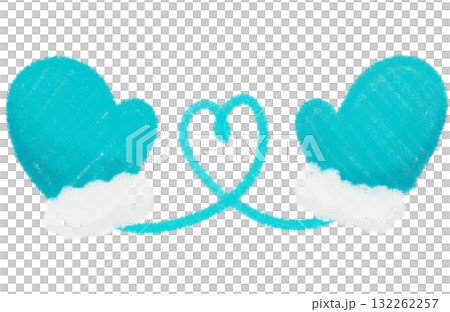 水色の手描きの手袋とハート 132262257