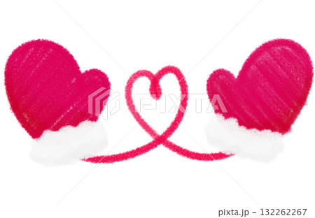 鮮やかなピンク色の手描きの手袋とハート 鮮やかなピンク色の手描きの手袋とハート 132262267