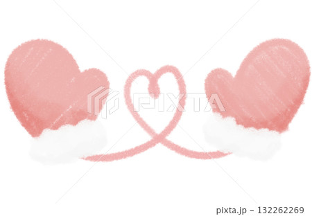 ピンク色の手描きの手袋とハート 132262269