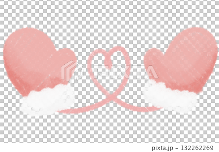 ピンク色の手描きの手袋とハート 132262269