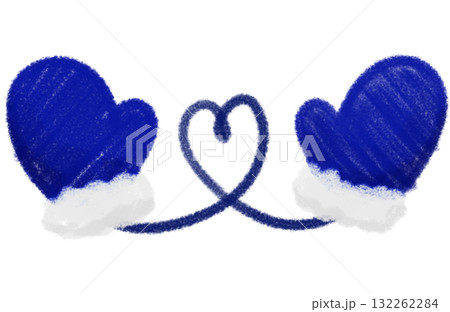 濃い青色の手描きの手袋とハート 132262284