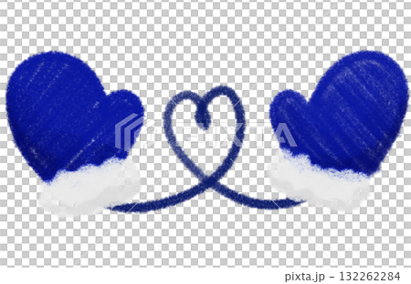 濃い青色の手描きの手袋とハート 132262284