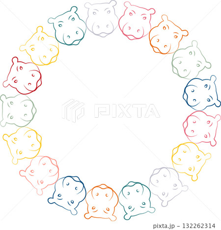Hippo drawing frame. Wildlife Hippopotamus animal on white background border with empty template 132262314