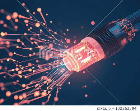 Dynamic illustration of fiber optic light trails in a high-energy. futuristic composition. AI Generated. Dynamic illustration of fiber optic light trails in a high-energy. futuristic composition. AI Generated. 132262594