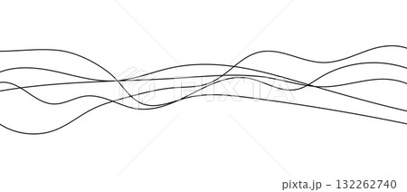 Wavy squiggle line horizontal divider, minimalist black and white background. Curved long lines. Abstract wavy doodle chaotic vector illustration 132262740