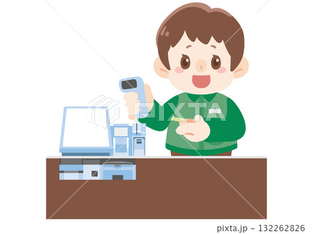 レジ対応する店員 132262826