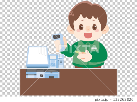 レジ対応する店員 132262826