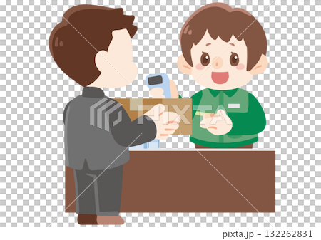 男性客に荷物発送対応する店員 132262831