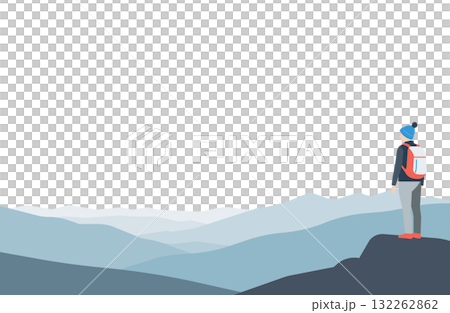 登山客從山頂眺望山脊線 132262862
