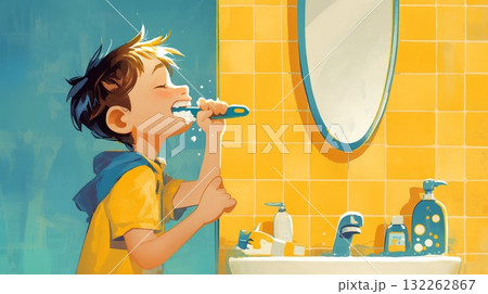 歯磨きする男の子 132262867