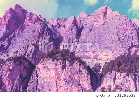 Mountain landscape. Rocks against the sky. Piz dles Cunturines. Dolomites in Bolzano, Italy, Europe Mountain landscape. Rocks against the sky. Piz dles Cunturines. Dolomites in Bolzano, Italy, Europe 132263035