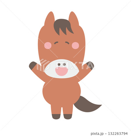 万歳するかわいい馬のキャラクターイラスト素材 万歳するかわいい馬のキャラクターイラスト素材 132263794
