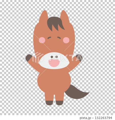 万歳するかわいい馬のキャラクターイラスト素材 万歳するかわいい馬のキャラクターイラスト素材 132263794