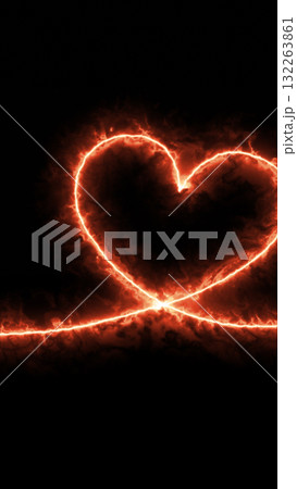 Burning fiery heart symbol with glowing flames on a dark background 132263861