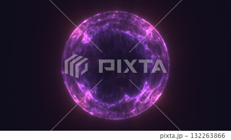 Abstract glowing purple sphere emitting radiant plasma light in a dark cosmic background 132263866