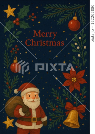 クリスマスのフレームイラスト素材,手書き,クリスマス,かわいい,イラスト, 132263886