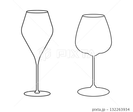 Outline Wide and Elegant Empty Wine Glass Wine Day Greetings Sticker Icon Minimal Design Element Set 132263934