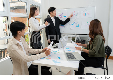 Group asian business team meeting for planning and strategy marketing in office. 132264192